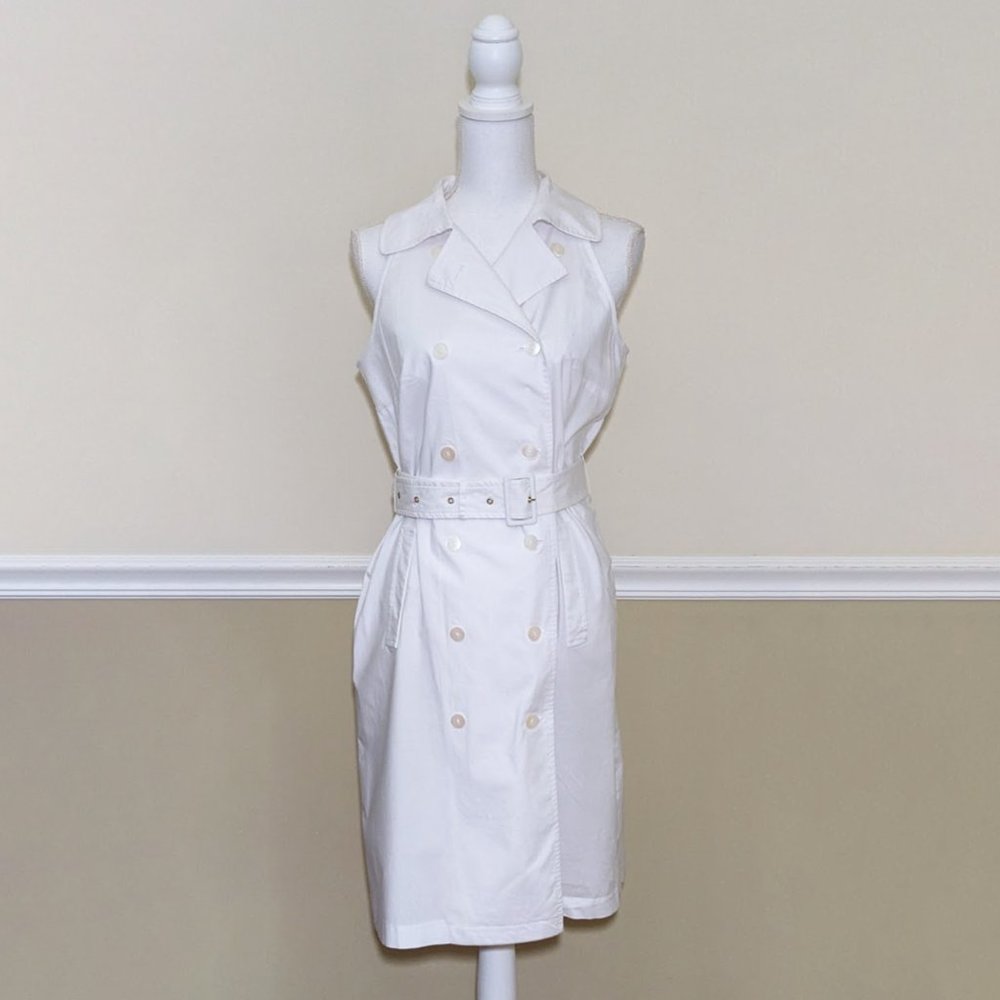 Vint. LEW MAGRAM White Cotton/Spandex Shirt Dress with Belt